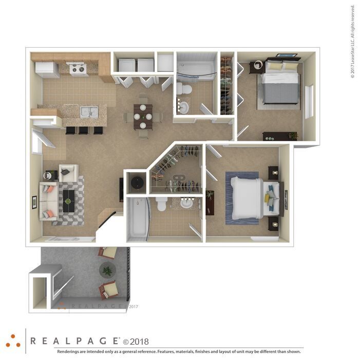 Floor plan for 2 beds, 2 baths, 851 sqft